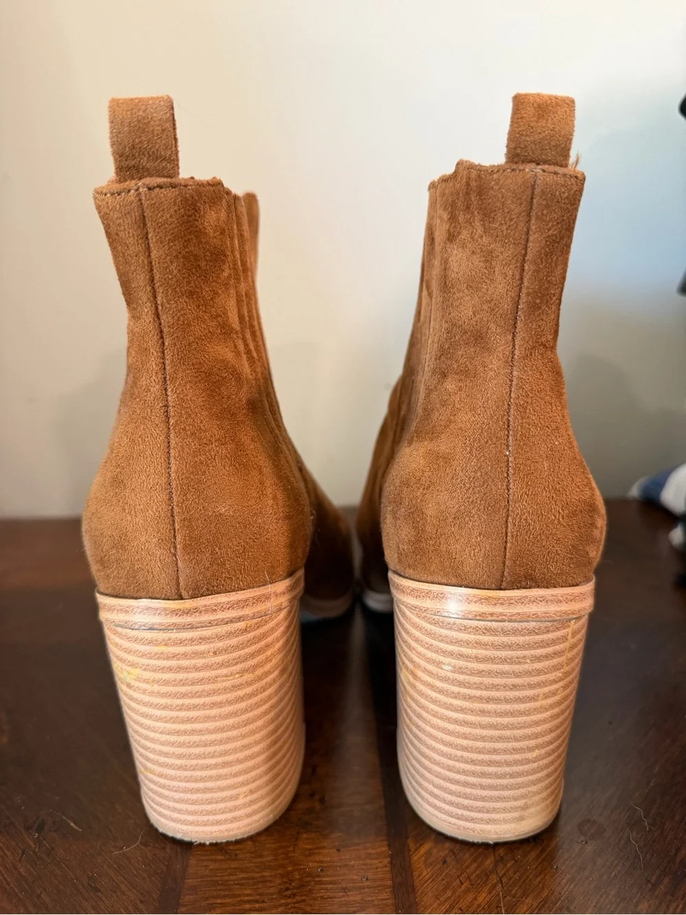 Suede Ankle Booties in Cognac Brown